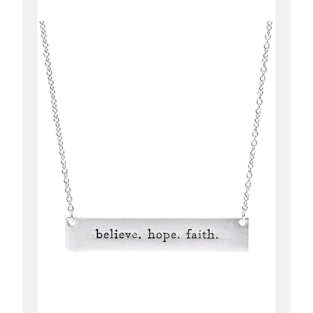NEW Matte Silvertone Believe Hope Faith Bar Necklace